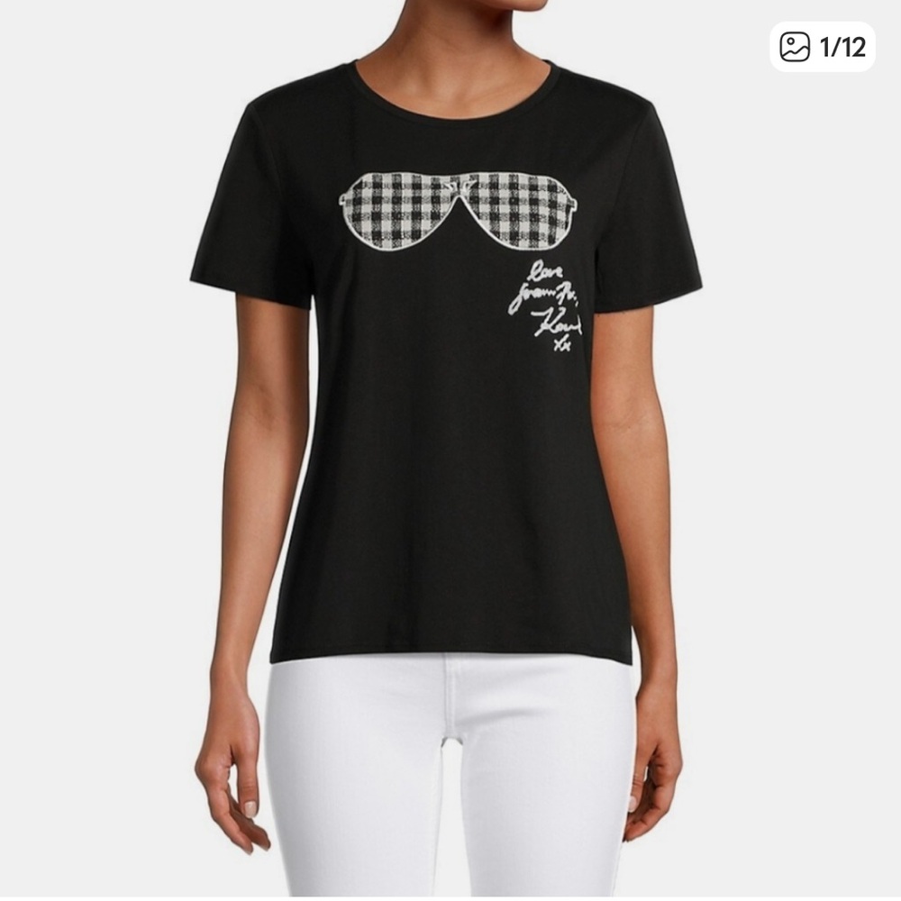 Karl Lagerfeld Black Buffalo Check Sunglasses T-Shirt